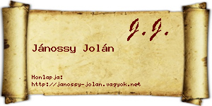 Jánossy Jolán névjegykártya